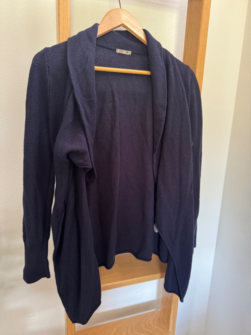 EUC Jigsaw Navy Open-Front Shawl Collar Cardigan with buttons Viscose Wool Blend